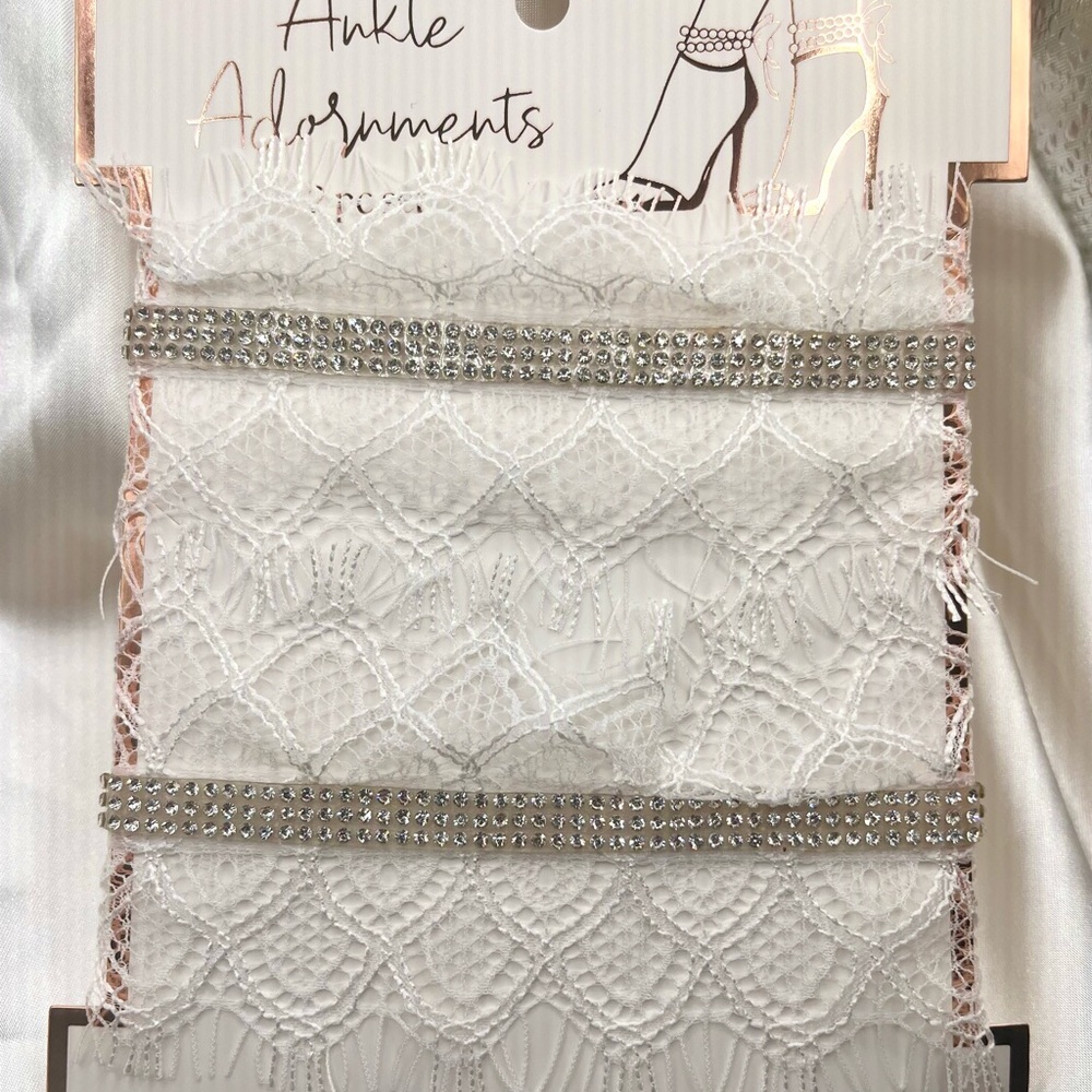 Ankle Adornment" set, designed as elegant white lace and rhinestone set